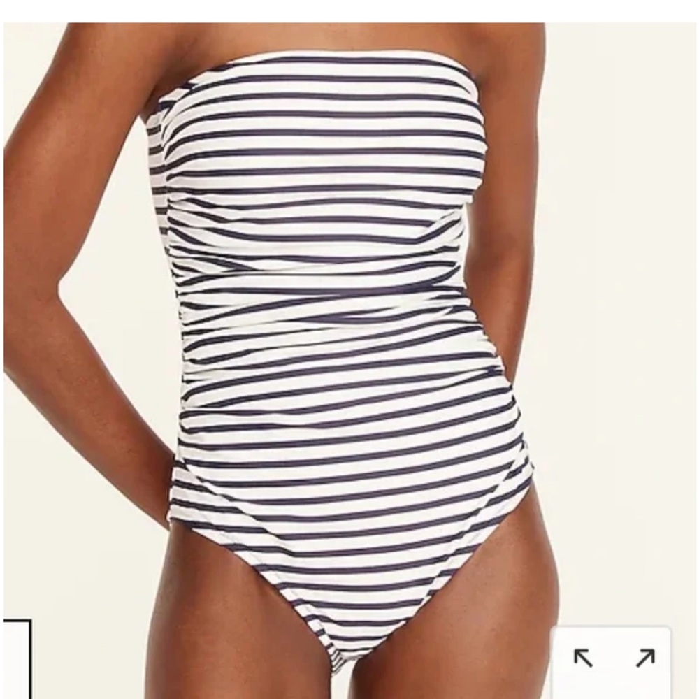 J. Crew Women's Navy and White Striped Ruched One Piece Swimsuit
